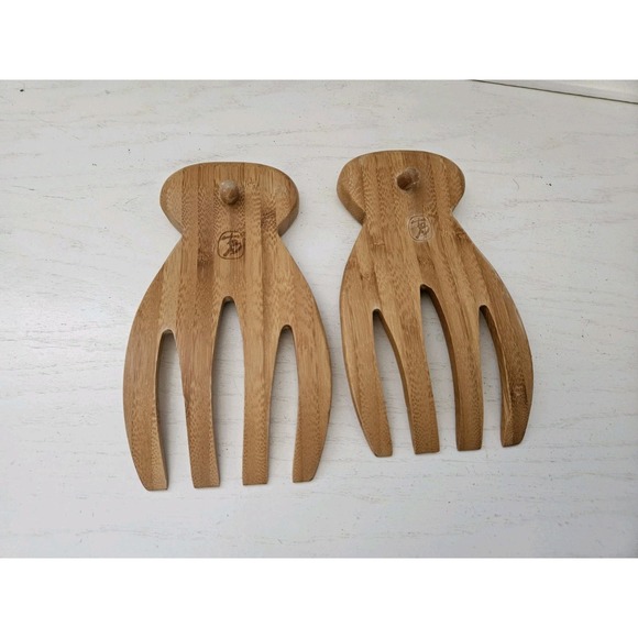 Totally Bamboo Salad Hands Bamboo Salad Server Set Wooden Serving Claws - Picture 3 of 3